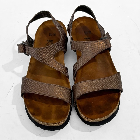 Naot Pamela Platform Sandals Womens 6 Bronze Metallic Snake Embossed Leather - Picture 2 of 9